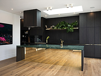 THUMB Neo Design custom kitchen Auckland Brass Black oak jade Green stone Benchtop 3